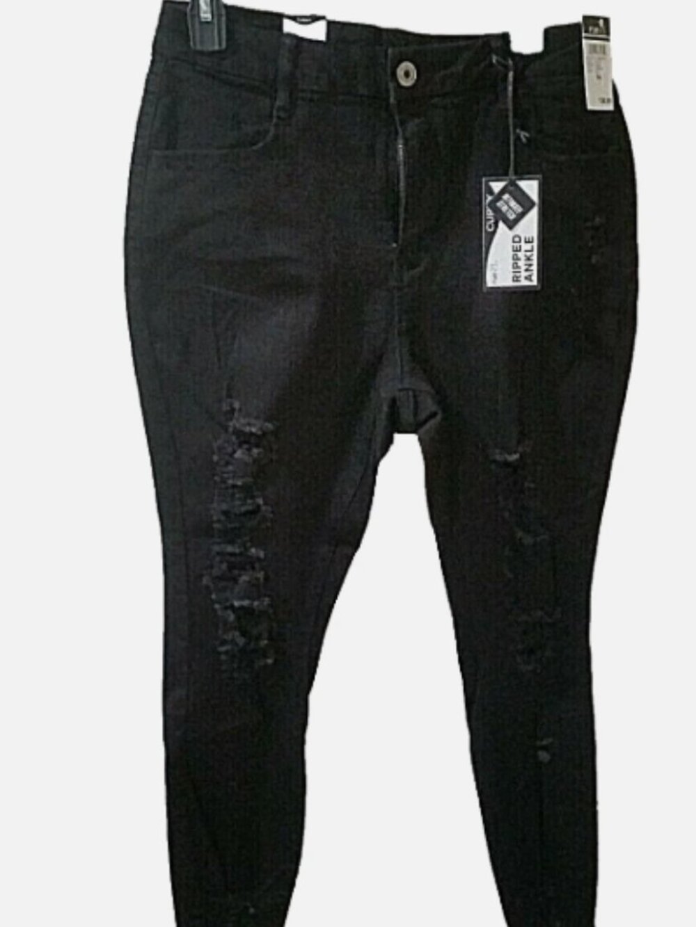 Rue21 Curvy Black High Rise Sz 14 Ankle Jegging Jeans Stretch Ripped 30x26.5